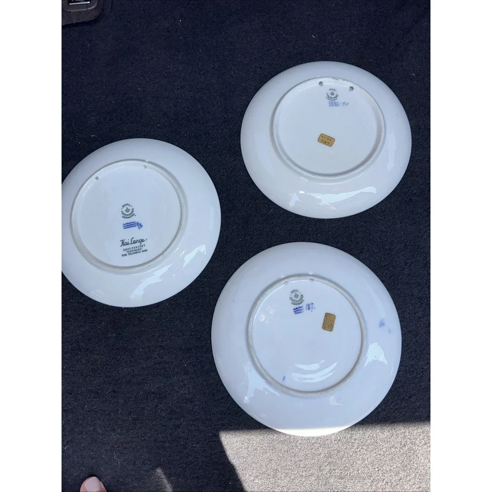 3 Royal Denmark Ship Plates Blue and White